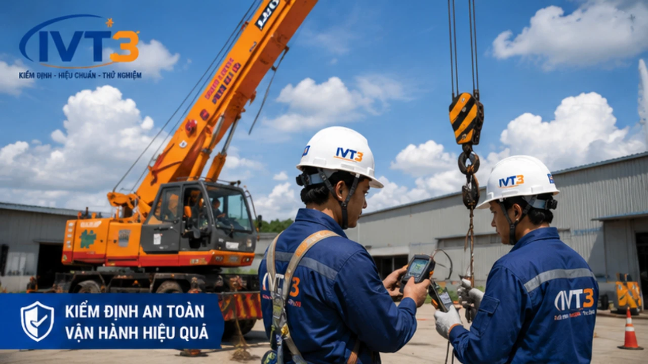 Kỹ thuật viên IVT3 thực hiện kiểm định cần cẩu định kỳ theo đúng quy định pháp luật Kỹ thuật viên IVT3 thực hiện kiểm định cần cẩu định kỳ theo đúng quy định pháp luật