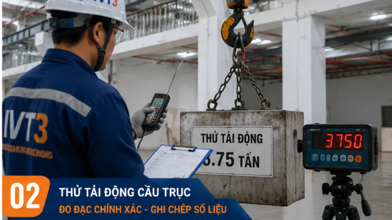 Quá trình thử tải động cầu trục – kiểm tra toàn diện các cơ cấu vận hành theo tiêu chuẩn an toàn Quá trình thử tải động cầu trục – kiểm tra toàn diện các cơ cấu vận hành theo tiêu chuẩn an toàn