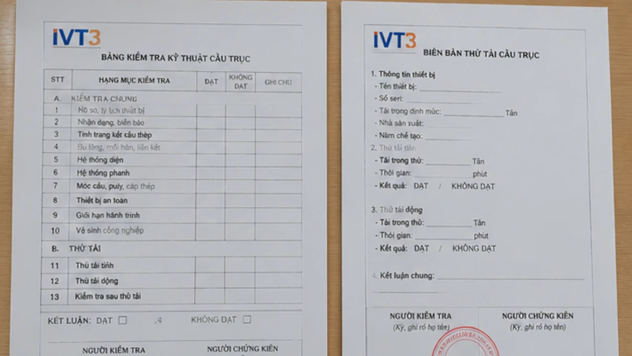 Biên bản thử tải cầu trục được lập đầy đủ, minh bạch theo tiêu chuẩn IVT3 Biên bản thử tải cầu trục được lập đầy đủ, minh bạch theo tiêu chuẩn IVT3