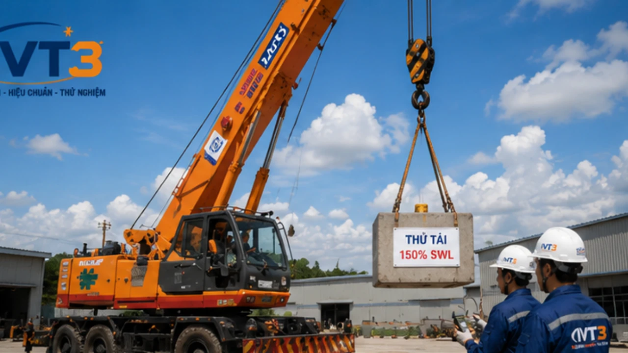 Quy trình thử tải cần cẩu được thực hiện bởi kỹ thuật viên IVT3 tại hiện trường Quy trình thử tải cần cẩu được thực hiện bởi kỹ thuật viên IVT3 tại hiện trường