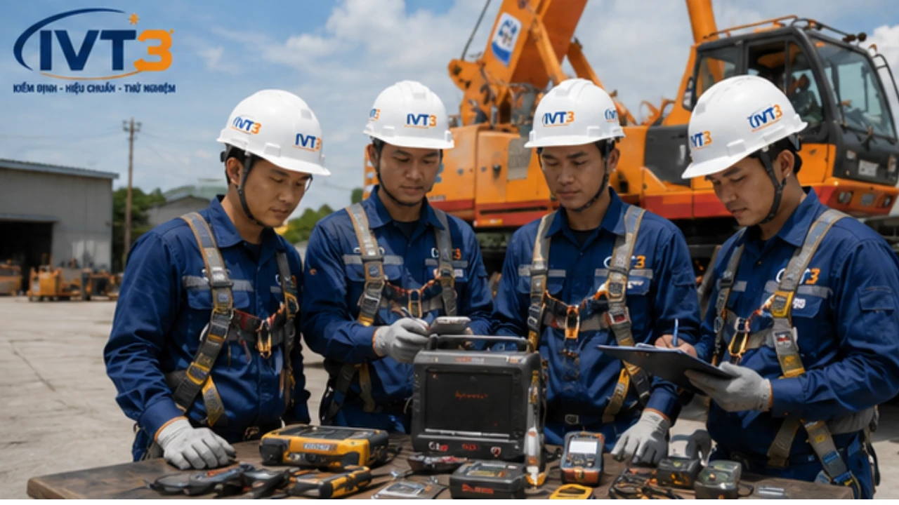 Đội ngũ IVT3 thực hiện quy trình thử tải cần cẩu chuyên nghiệp tại hiện trường Đội ngũ IVT3 thực hiện quy trình thử tải cần cẩu chuyên nghiệp tại hiện trường