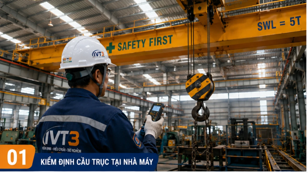 Kỹ thuật viên IVT3 kiểm định cầu trục theo tiêu chuẩn an toàn thiết bị nâng hiện hành Kỹ thuật viên IVT3 kiểm định cầu trục theo tiêu chuẩn an toàn thiết bị nâng hiện hành