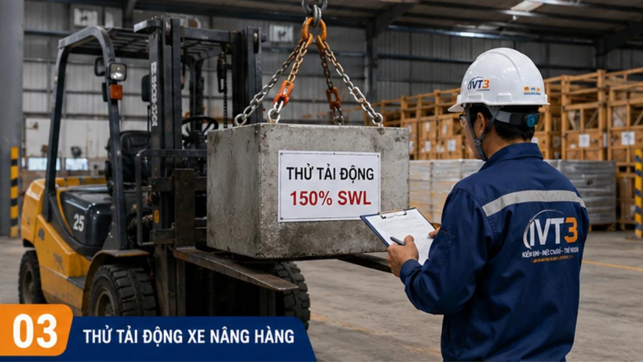 Quy trình thử tải kiểm định xe nâng theo tiêu chuẩn an toàn thiết bị nâng tại IVT3 Quy trình thử tải kiểm định xe nâng theo tiêu chuẩn an toàn thiết bị nâng tại IVT3